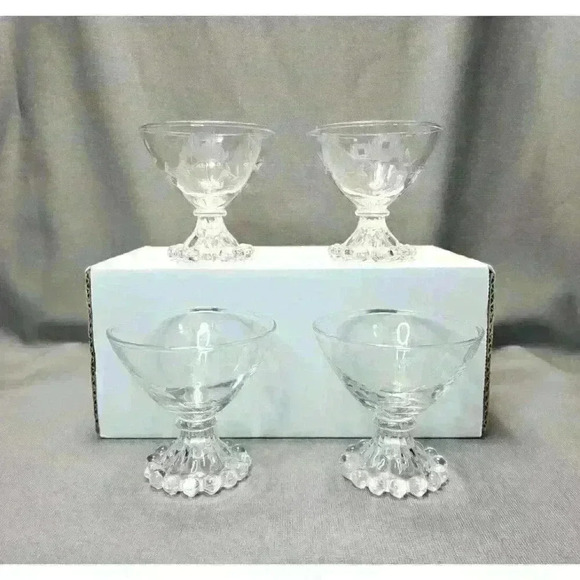 Vintage MCM Anchor Hocking Boopie Bubble Foot Etched Rose AHC7 Champagne Coupes - Picture 3 of 5